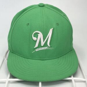 Milwaukee Brewers New Era 59Fifty Fitted Hat Size 7 1/4 Solid Green